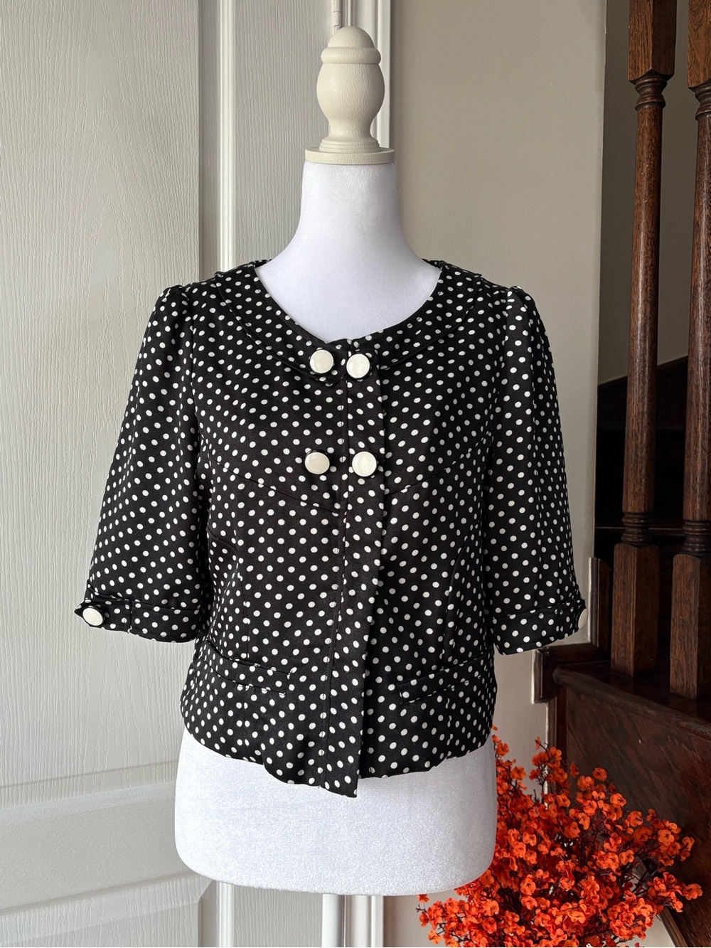Vintage Black Polka Dot Peplum Coat